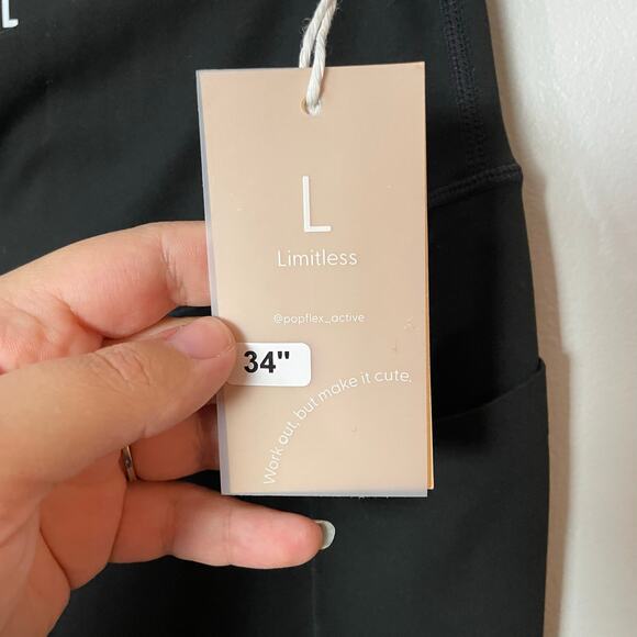 NWT Popflex Crisscross Hourglass Bell Bottom SZ LARGE TALL Pockets Black 34" NEW - Picture 8 of 11